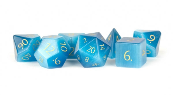Poly Dice Set: 16mm Stone Poly Dice Set - Engraved Cat's Eye Aquamarine (7)