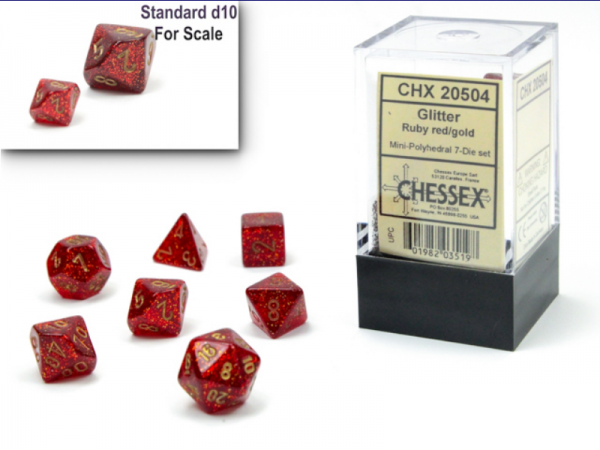 Chessex RPG Dice Sets: Glitter Mini-Polyhedral Ruby/Gold 7-Die Set