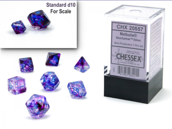 Chessex RPG Dice Sets: Nebula Mini-Polyhedral Nocturnal/Blue Luminary 7-Die Set