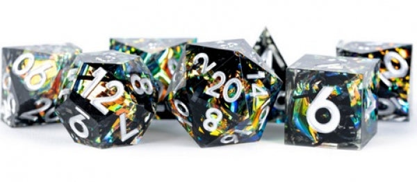 Handcrafted Sharp Edge Resin Dice Set: Simmering Coal (7)