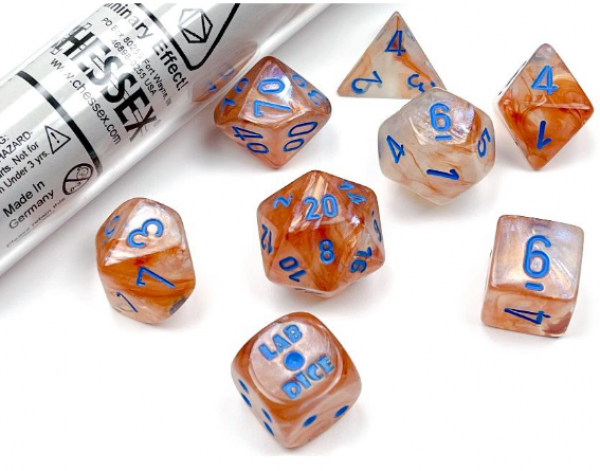 Chessex Lab Dice 5: Borealis Polyhedral Rose Gold/Light Blue Luminary 7-Die Set  [Limited/Allocated]