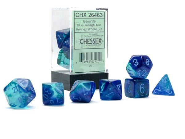 Chessex RPG Dice Sets: Gemini Polyhedral Blue-Blue/Light Blue Luminary 7-Die Set