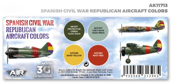 AK-Interactive: 3rd Gen Acrylics - AIR Series Spanish Civil War Republican Aircraft Colors