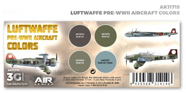 AK-Interactive: 3rd Gen Acrylics - AIR Series Luftwaffe Pre-WWII Aircraft Colors
