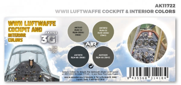 AK-Interactive: 3rd Gen Acrylics - AIR Series WWII Luftwaffe Cockpit & Interior Colors