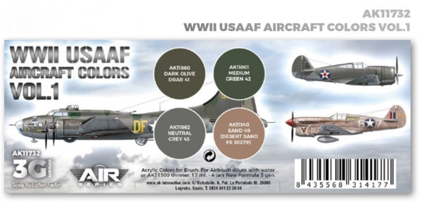 AK-Interactive: 3rd Gen Acrylics - AIR Series WWII USAAF Aircraft Colors Vol.1