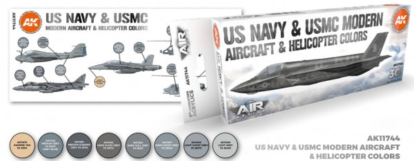 AK-Interactive: 3rd Gen Acrylics - AIR Series US Navy & USMC Modern Aircraft & Helicopter Colors