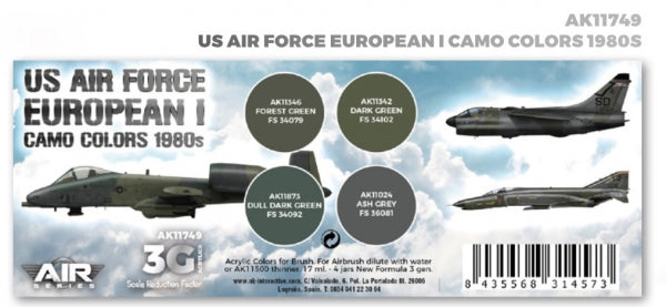 AK-Interactive: 3rd Gen Acrylics - AIR Series US Air Force European I Camo Colors 1980s