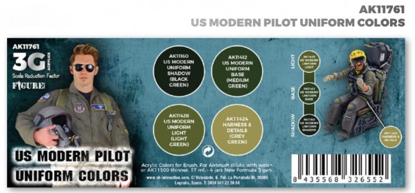 AK-Interactive: 3rd Gen Acrylics - US Modern Pilot Uniform Colors