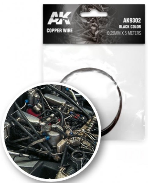 AK-Interactive: Copper Wire 0.25mm x 5 meters - Black Color