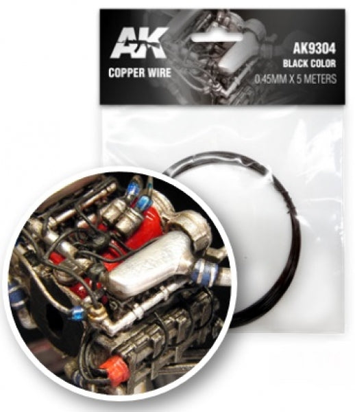 AK-Interactive: Copper Wire 0.45mm x 5 meters - Black Color