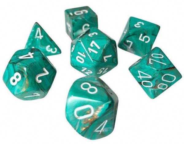 Chessex Dice Sets: Marble Mini-Polyhedral Oxi-Copper/White 7-Die Set