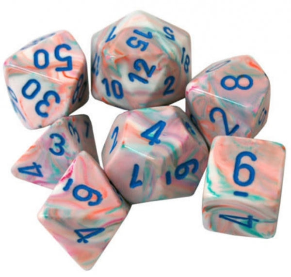 Chessex Dice Sets: Festive Mini-Polyhedral Pop Art/Blue 7-Die set