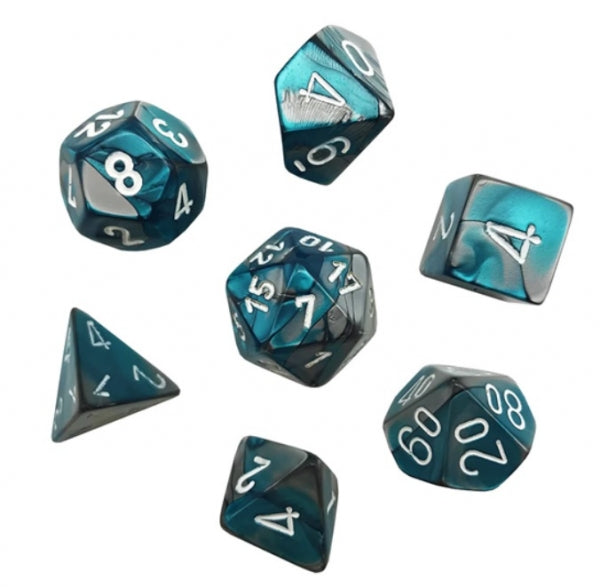 Chessex Dice Sets: Gemini Mini-Polyhedral Steel-Teal/White 7-Die Set
