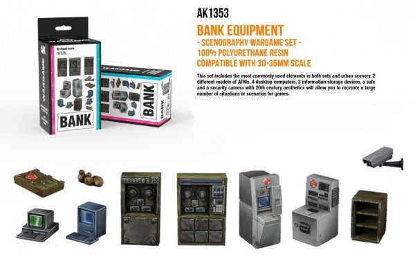 AK-Interactive: Scenography - Bank Equipment (Poly-resin, 30-35mm scale)