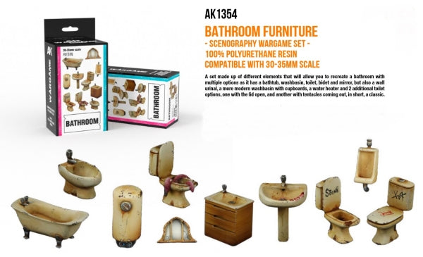 AK-Interactive: Scenography - Bathroom Furniture (Poly-resin, 30-35mm scale)