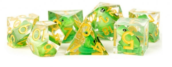 Handcrafted Sharp Edge Resin Dice Set: Frog Dice (7)