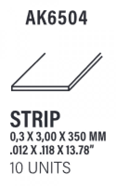 AK-Interactive: (Accessory) Styrene Strips 0.30 x 3.00 x 350mm (10)