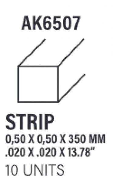 AK-Interactive: (Accessory) Styrene Strips 0.50 x 0.50 x 350mm (10)
