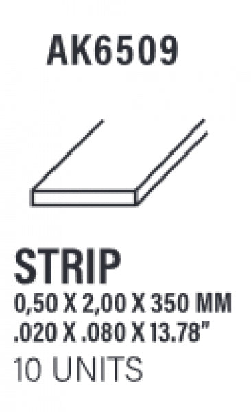 AK-Interactive: (Accessory) Styrene Strips 0.50 x 2.00 x 350mm (10)