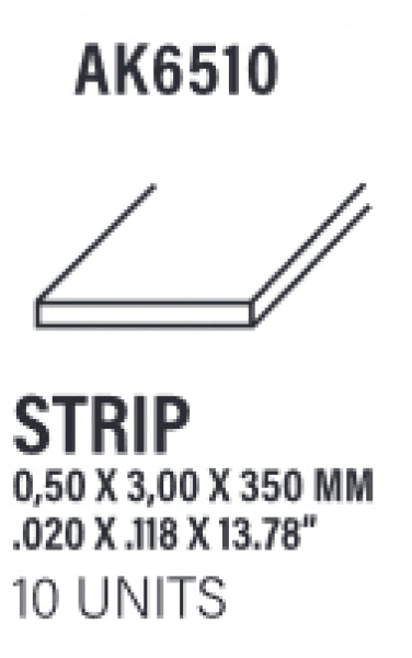 AK-Interactive: (Accessory) Styrene Strips 0.50 x 3.00 x 350mm (10)