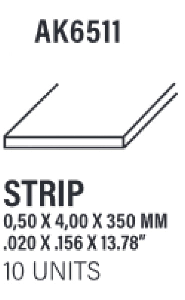AK-Interactive: (Accessory) Styrene Strips 0.50 x 4.00 x 350mm (10)