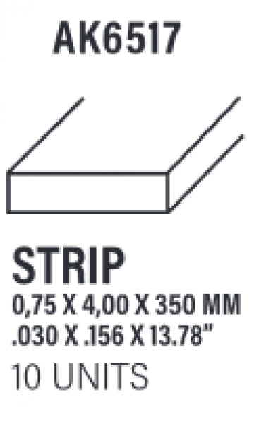 AK-Interactive: (Accessory) Styrene Strips 0.75 x 4.00 x 350mm (10)