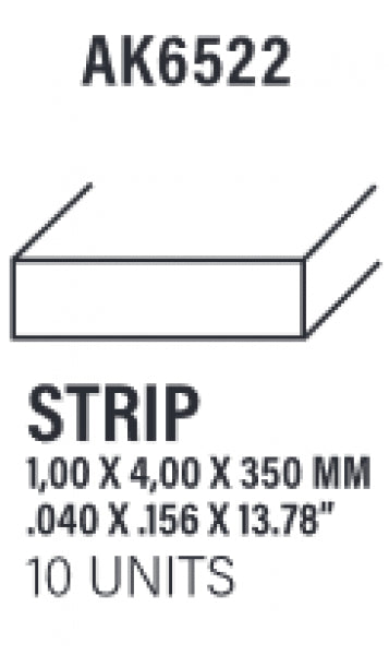AK-Interactive: (Accessory) Styrene Strips 1.00 x 4.00 x 350mm (10)