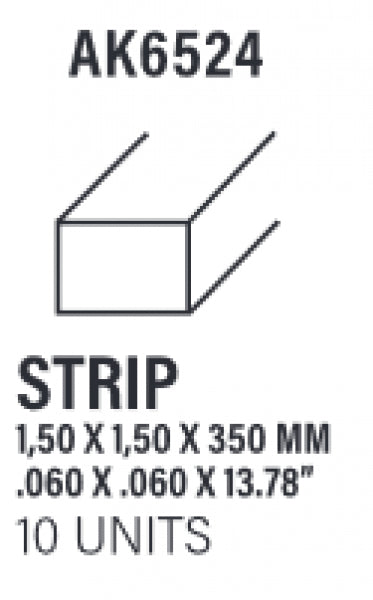 AK-Interactive: (Accessory) Styrene Strips 1.50 x 1.50 x 350mm (10)