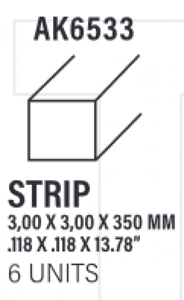 AK-Interactive: (Accessory) Styrene Strips 3.00 x 3.00 x 350mm (6)