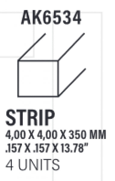 AK-Interactive: (Accessory) Styrene Strips 4.00 x 4.00 x 350mm (4)