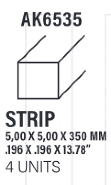 AK-Interactive: (Accessory) Styrene Strips 5.00 x 5.00 x 350mm (4)