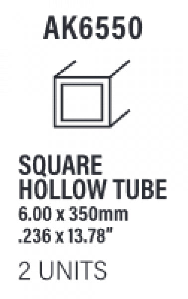AK-Interactive: (Accessory) Styrene Square hollow tube 6.00x350mm (0,7mm) (2)