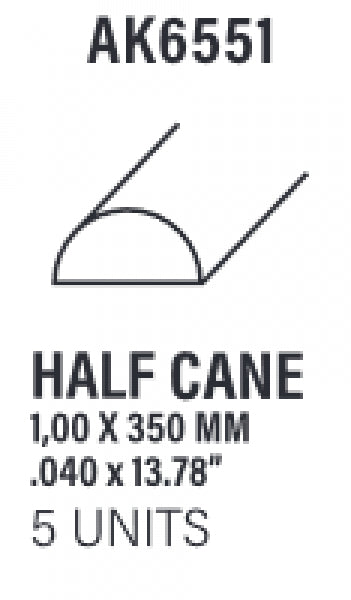 AK-Interactive: (Accessory) Styrene Half cane 1.00 x 350mm (5)