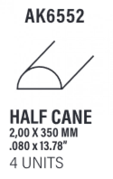 AK-Interactive: (Accessory) Styrene Half cane 2.00 x 350mm (4)