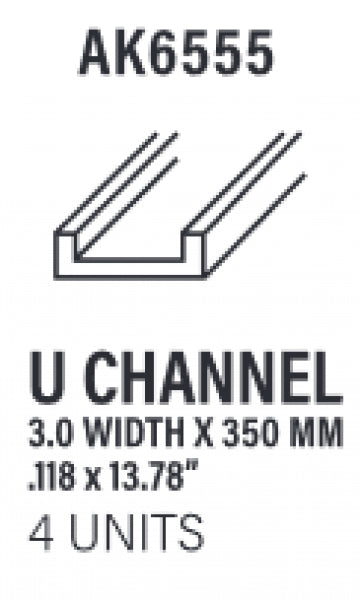 AK-Interactive: (Accessory) Styrene U Channel 3.0 width x 350mm (4)