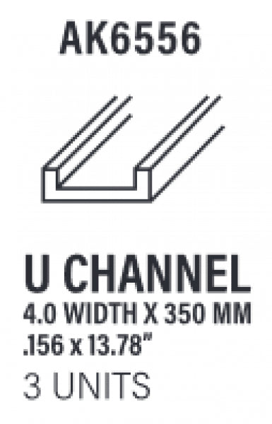 AK-Interactive: (Accessory) Styrene U Channel 4.0 width x 350mm (3)