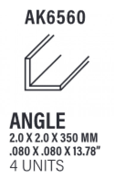 AK-Interactive: (Accessory) Styrene Angle 2.0 x 2.0 x 350mm (4)
