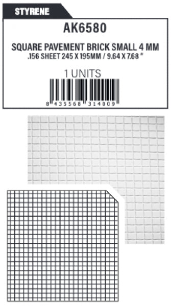 AK-Interactive: (Accessory) Textured Sheets Square Pavement Brick Small 4MM/156 Sheet 245x195mm (1)