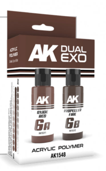 AK-Interactive: DUAL EXO Acrylic Paint Set - Oxide Red & Propeller Fire
