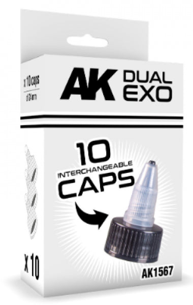 AK-Interactive: DUAL EXO Acrylic Paint - Set Black Caps (10) (24mm Diameter)