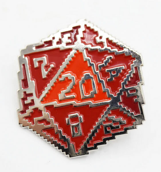 Red 8 Bit D20 Enamel Pin
