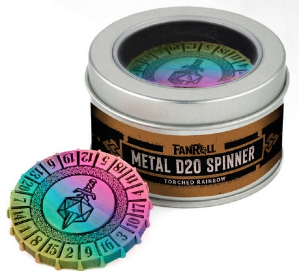 Metal d20 Spinner - Torched Rainbow