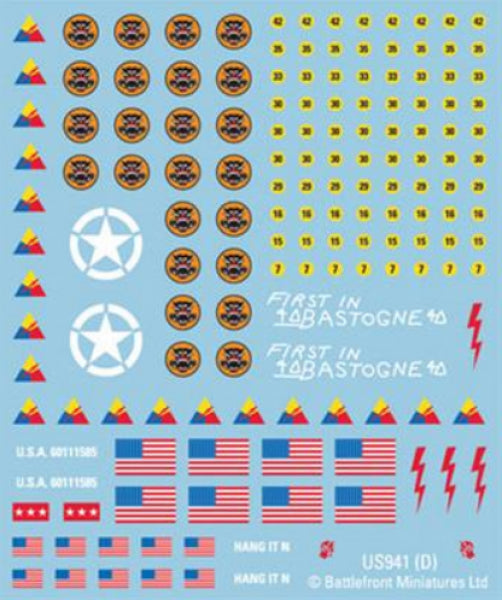 Flames of War: (US) American Decals - 4 different sheets Waterslide Transfers