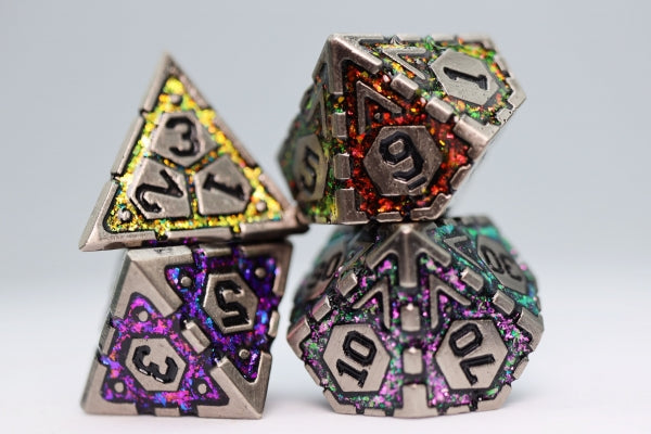 Foam Brain Dice Set: Ornate Rainbow Frame RPG Metal Dice Set (7)