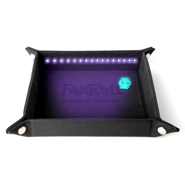 Blacklight Dice Tray with d20: Black