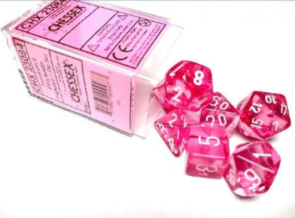 Chessex RPG Dice Sets: Translucent Polyhedral Pink/white 7-Die Set