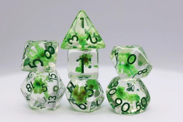 Polyhedral Dice Set: Green Daisy Flower RPG Dice Set (7)