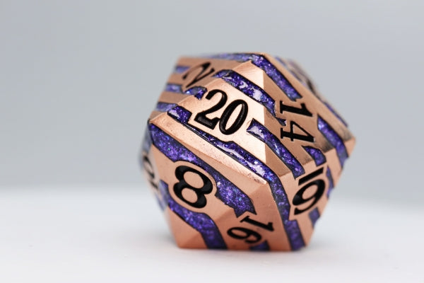 Foam Brain Metal Dice: Copper with Purple Mica - 35mm Metal Dice