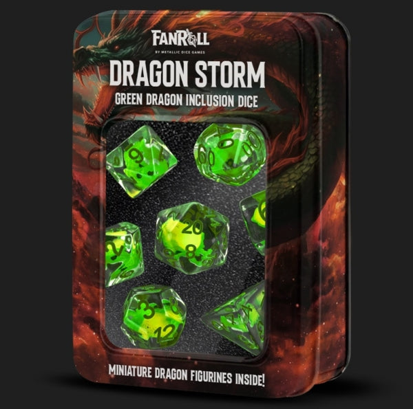 Metallic Dice: Dragon Storm Inclusion Resin Dice Set - Green Dragon (7)